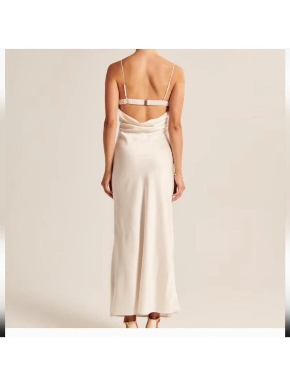 Abercrombie & Fitch Cream Satin Slip Maxi Dress